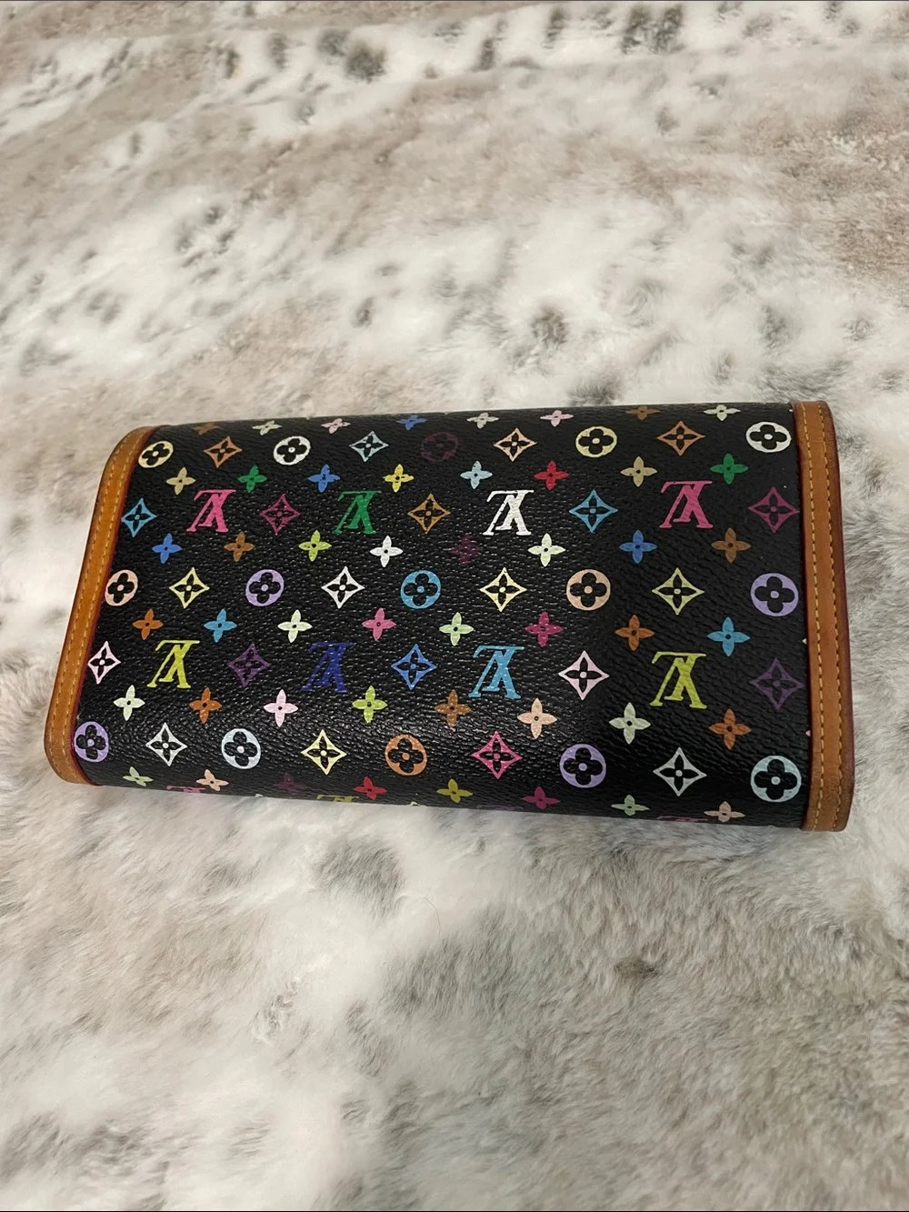 Louis Vuitton Black Multicolor Monogram Canvas Wallet with Brown Trim